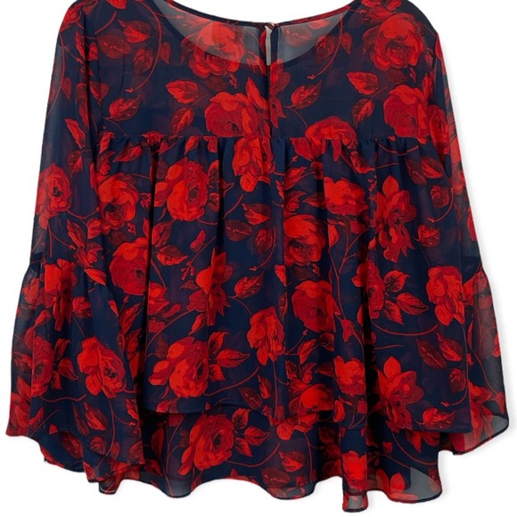 A New Day Rose Floral  Layer blouse  Ruffle  Sleeve Size Small (NWOT) - Picture 8 of 12